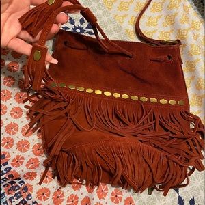 Lucky Brand Boho real leather fringe burgundy bag